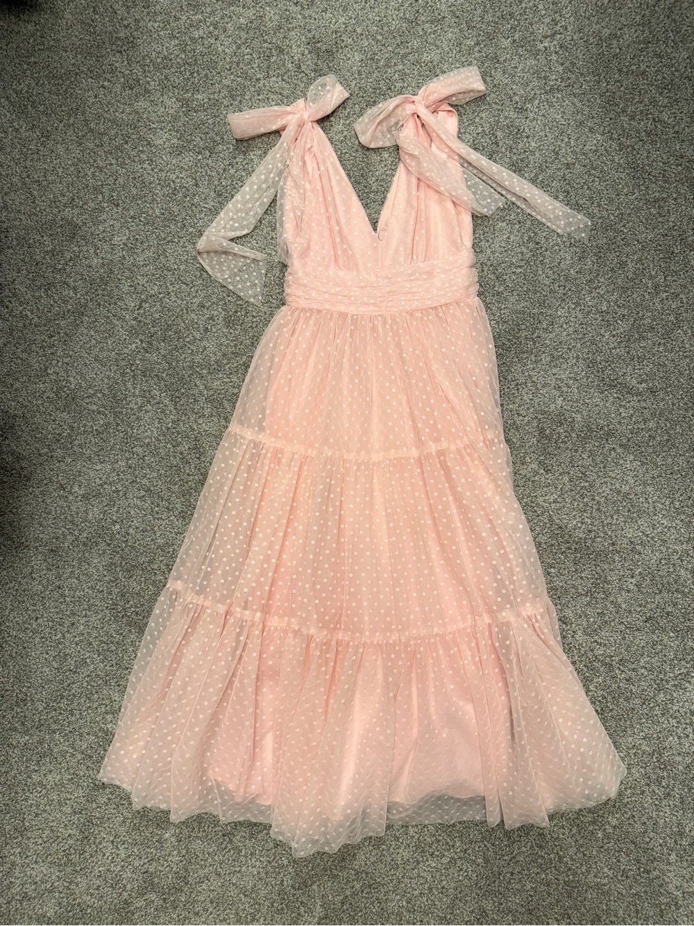 JessaKae Pale Pink Polka Dot Tulle Dress with Tie Straps